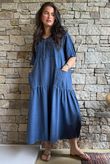 Rustic Nature Linen Blend Smock T Shirt Dress Washed Navy